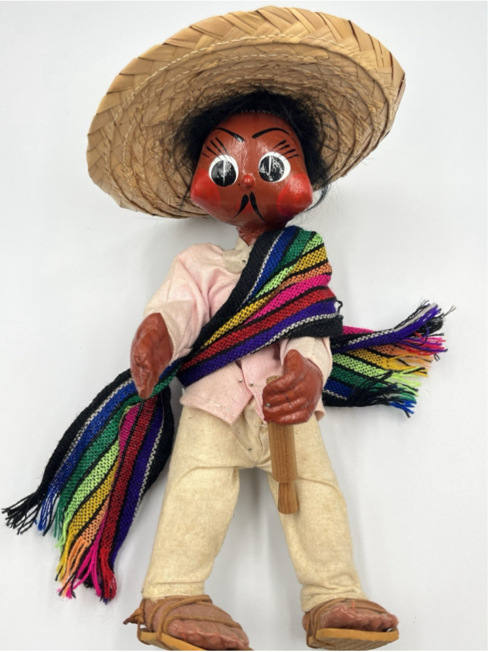 Vintage Mexican Folk Art Gourd Papier-Mache Farmer Souvenir Doll COLLECTIBLE